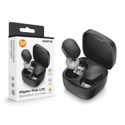 Aligator TWS05 - Auriculares inalámbricos Pods LITE 200 mAh + 2x 30 mAh IP30 negros