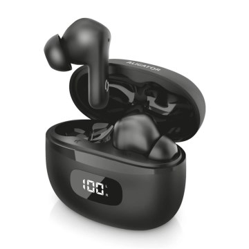 Aligator TWS08BK - Auriculares inalámbricos con ANC, batería de 200 mAh + 2x 30 mAh, IP40, color negro