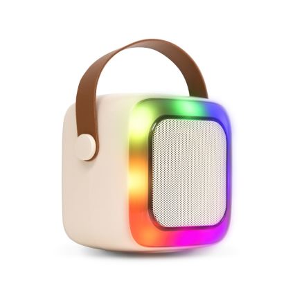 CONNECT IT CSP-1010-BG - Altavoz LED RGB con 2 micrófonos inalámbricos 5W/1200 mAh + 2x 400 mAh crema/dorado