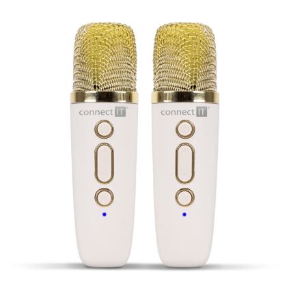 CONNECT IT CSP-1010-BG - Altavoz LED RGB con 2 micrófonos inalámbricos 5W/1200 mAh + 2x 400 mAh crema/dorado