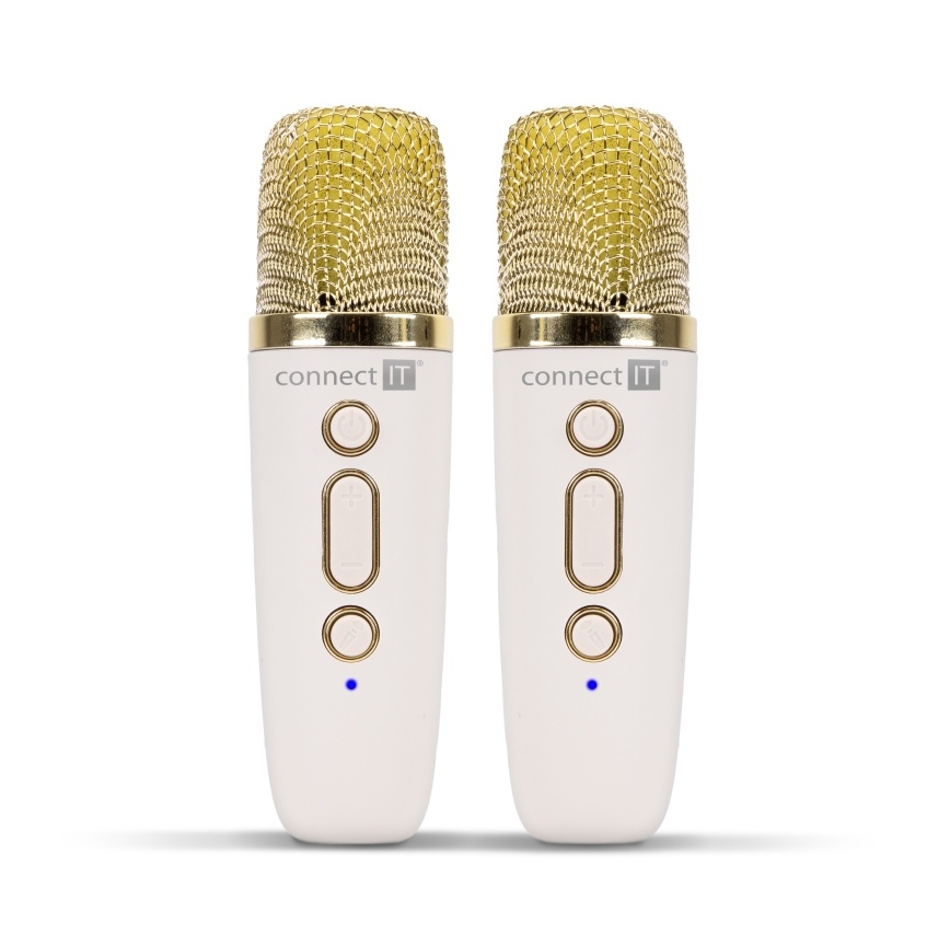 CONNECT IT CSP-1010-BG - Altavoz LED RGB con 2 micrófonos inalámbricos 5W/1200 mAh + 2x 400 mAh crema/dorado