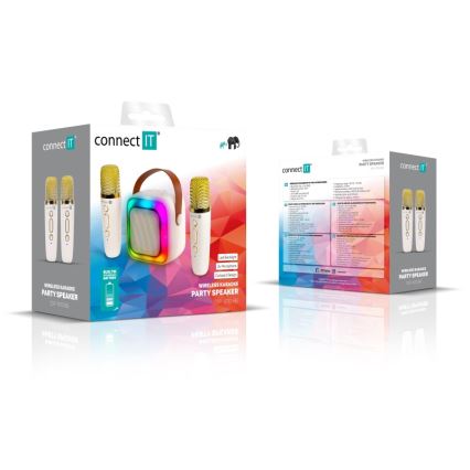 CONNECT IT CSP-1010-BG - Altavoz LED RGB con 2 micrófonos inalámbricos 5W/1200 mAh + 2x 400 mAh crema/dorado