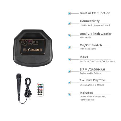 Altavoz LED RGB recargable con un micrófono 600W/2400 mAh + control remoto