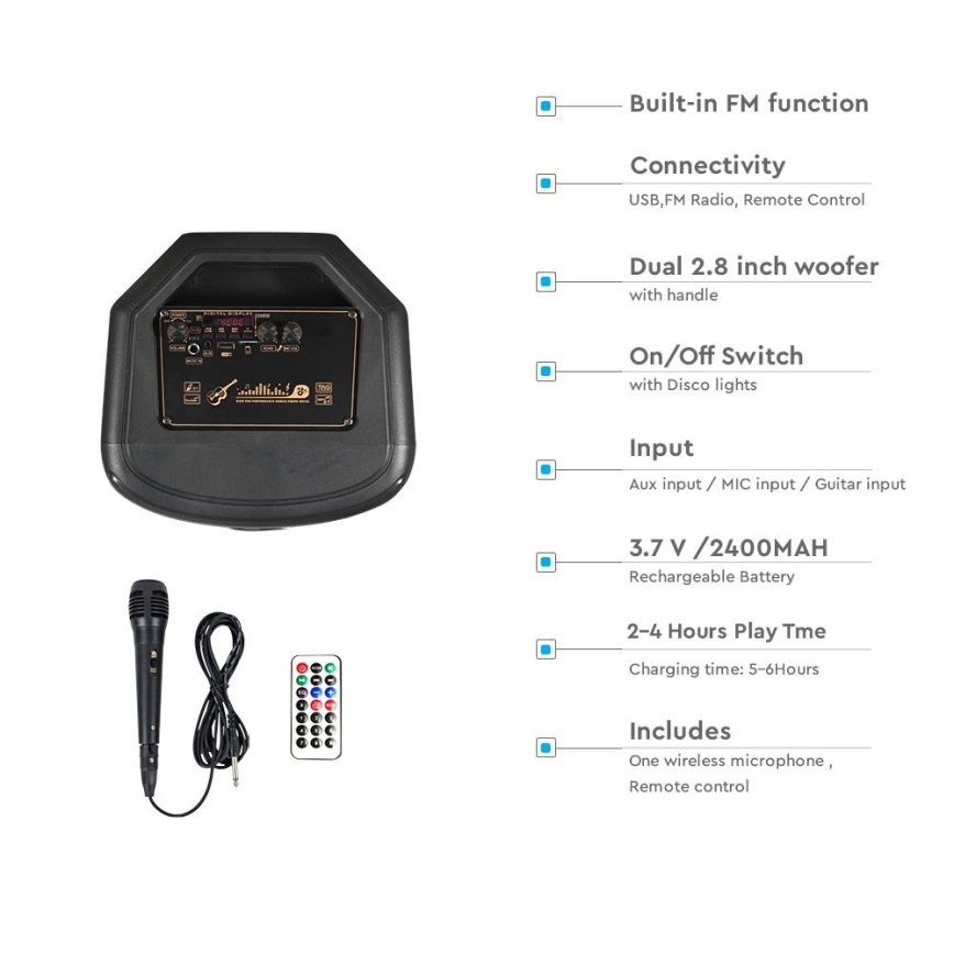 Altavoz LED RGB recargable con un micrófono 600W/2400 mAh + control remoto