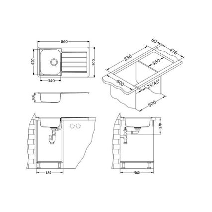 ALVEUS 1065560 - Fregadero de cocina LINE 86x50 cm acero inoxidable/satinado