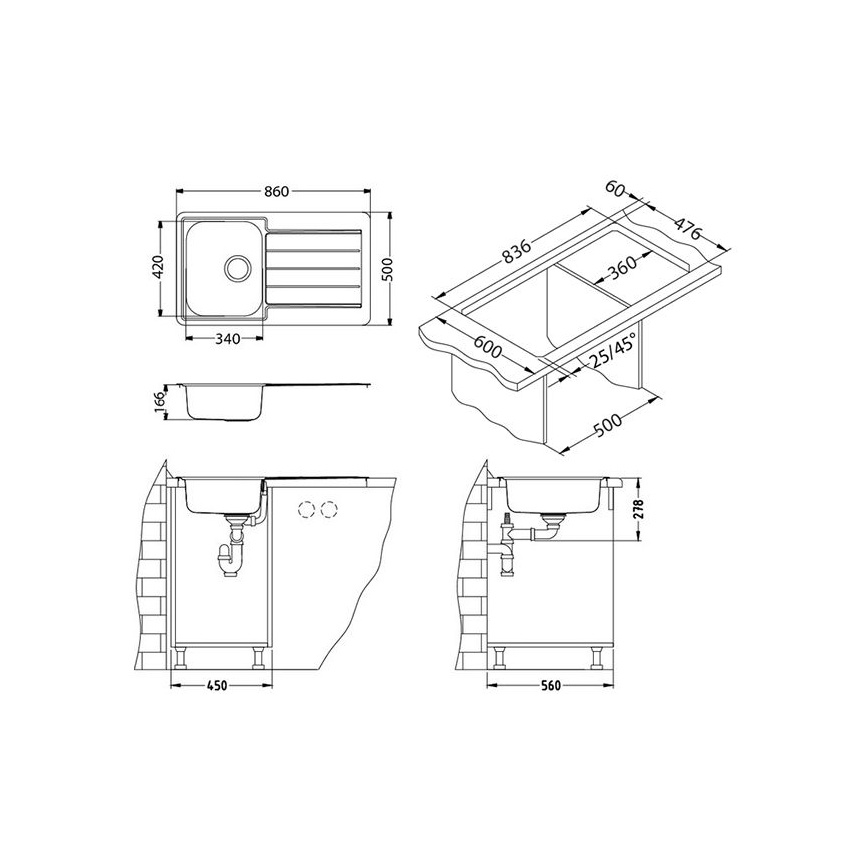 ALVEUS 1065560 - Fregadero de cocina LINE 86x50 cm acero inoxidable/satinado