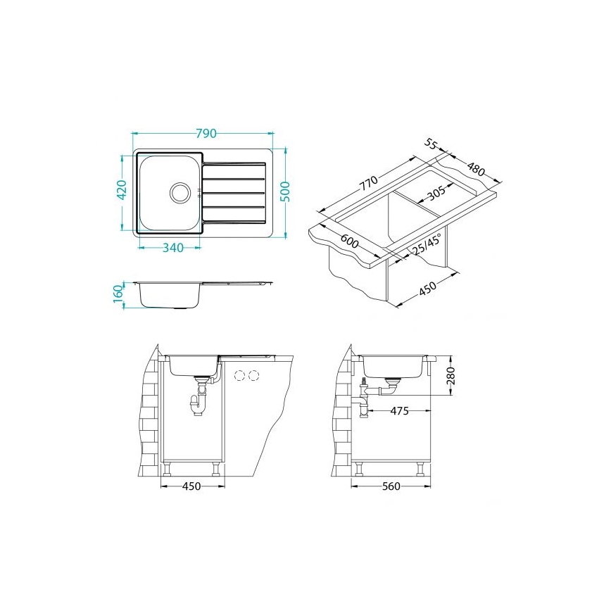ALVEUS 1069147 - Fregadero de cocina LINE 79x50 cm acero inoxidable/satinado