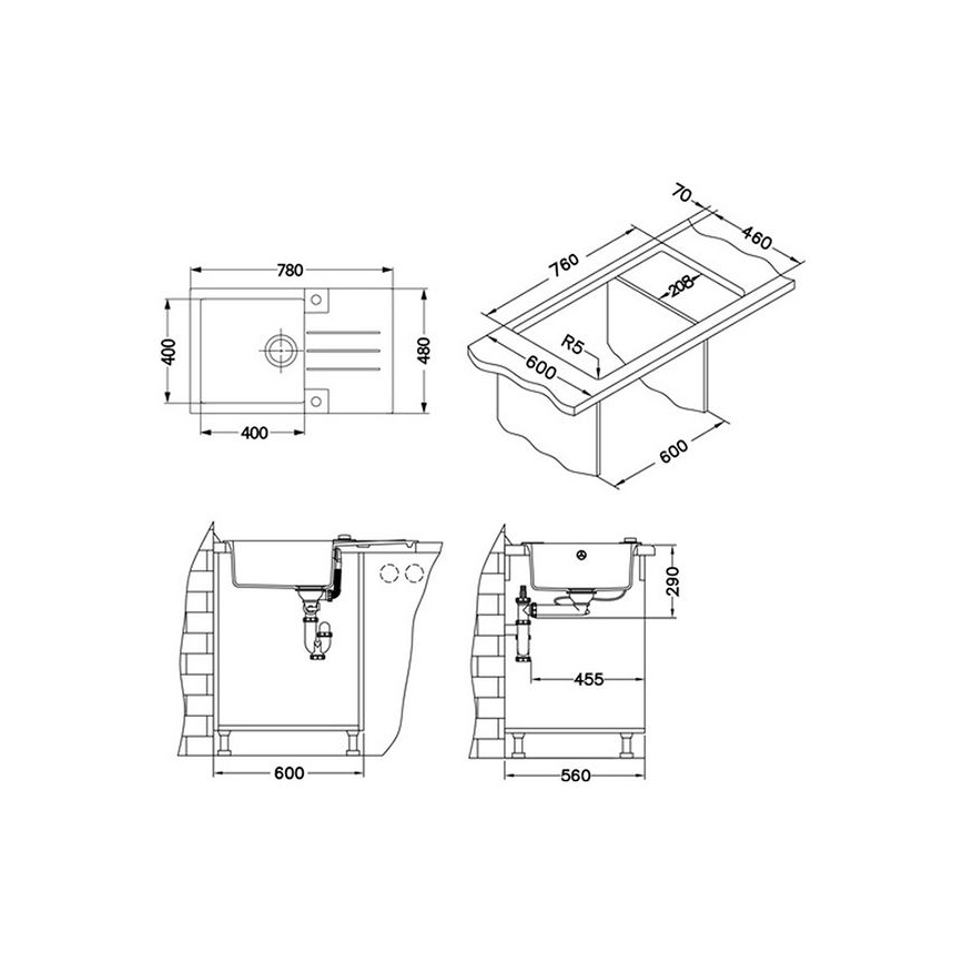 ALVEUS 1090942 - Fregadero de cocina ROCK 78x48 cm granito/negro