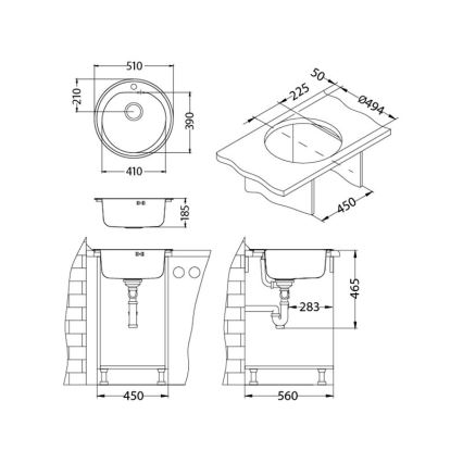 ALVEUS 1116756 - Fregadero de cocina FORM de 51 cm acero inoxidable/satinado, profundidad 18,5 cm