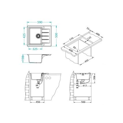 ALVEUS 1148158 - Fregadero de cocina CADIT 59x50 cm granito/negro