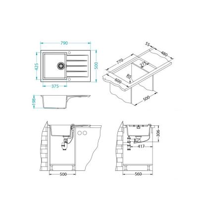 ALVEUS 1148159 - Fregadero de cocina CADIT 79x50 cm granito/negro