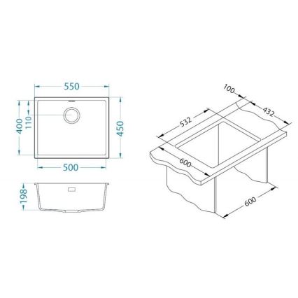 ALVEUS 1150051 - Fregadero de cocina OMNI 55x45 cm granito/blanco