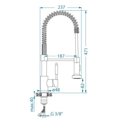 ALVEUS 1150887 - Grifo de fregadero con brazo flexible con ducha URBAN 47,1 cm acero inoxidable/negro