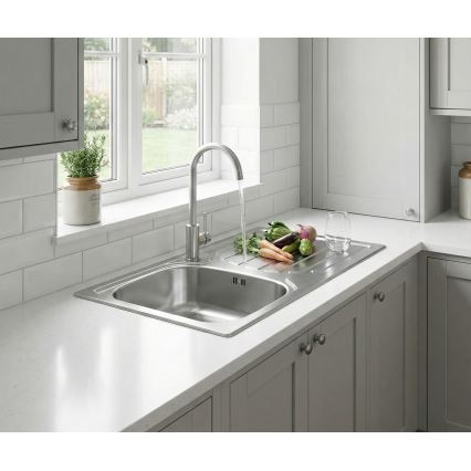 ALVEUS - Fregadero de cocina BASIC 78x43,5 cm acero inoxidable/satinado + grifo para fregadero VIOLA 36,7 cm acero inoxidable cepillado