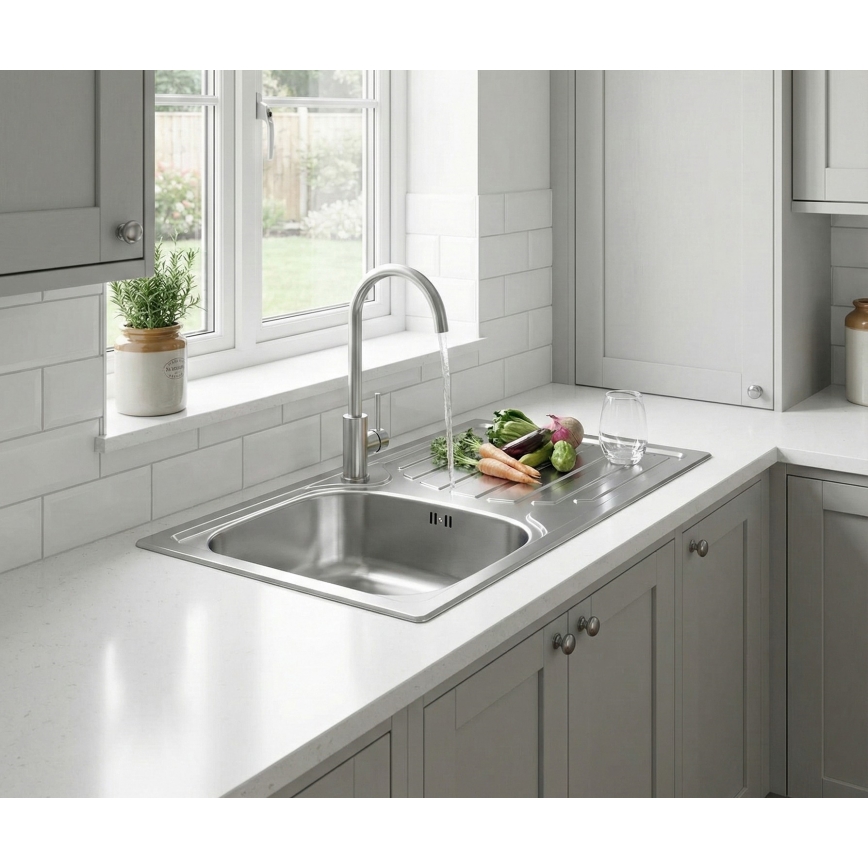 ALVEUS - Fregadero de cocina BASIC 78x43,5 cm acero inoxidable/satinado + grifo para fregadero VIOLA 36,7 cm acero inoxidable cepillado