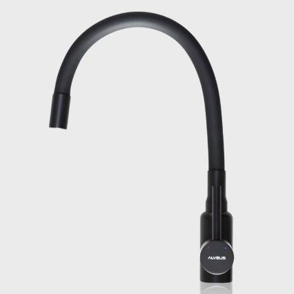 ALVEUS SETA23193 - Fregadero de cocina ATROX 50x50 cm + grifo de cocina con caño flexible MINTAS 34 cm granito/negro mate