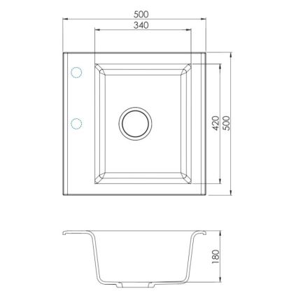 ALVEUS SETA23193 - Fregadero de cocina ATROX 50x50 cm + grifo de cocina con caño flexible MINTAS 34 cm granito/negro mate