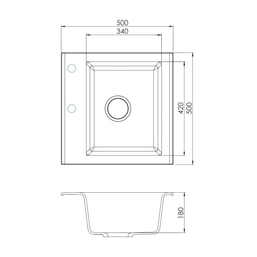 ALVEUS SETA23193 - Fregadero de cocina ATROX 50x50 cm + grifo de cocina con caño flexible MINTAS 34 cm granito/negro mate