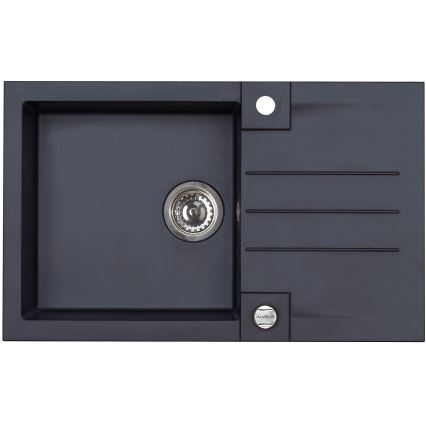 ALVEUS SETA23201 - Fregadero de cocina ROCK 78x48 cm + grifo para fregadero con caño flexible MINTAS 34 cm granito/negro mate