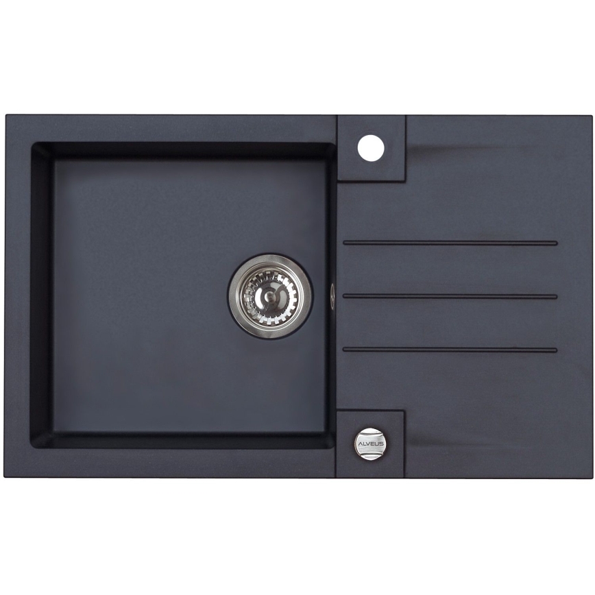 ALVEUS SETA23201 - Fregadero de cocina ROCK 78x48 cm + grifo para fregadero con caño flexible MINTAS 34 cm granito/negro mate