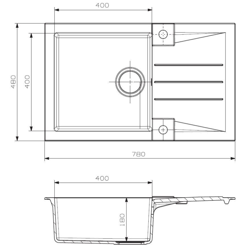 ALVEUS SETA23201 - Fregadero de cocina ROCK 78x48 cm + grifo para fregadero con caño flexible MINTAS 34 cm granito/negro mate