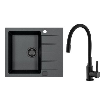 ALVEUS SETA23230 - Fregadero de cocina CADIT 59x50 cm + grifo para fregadero con caño flexible MINTAS 34 cm granito/negro mate