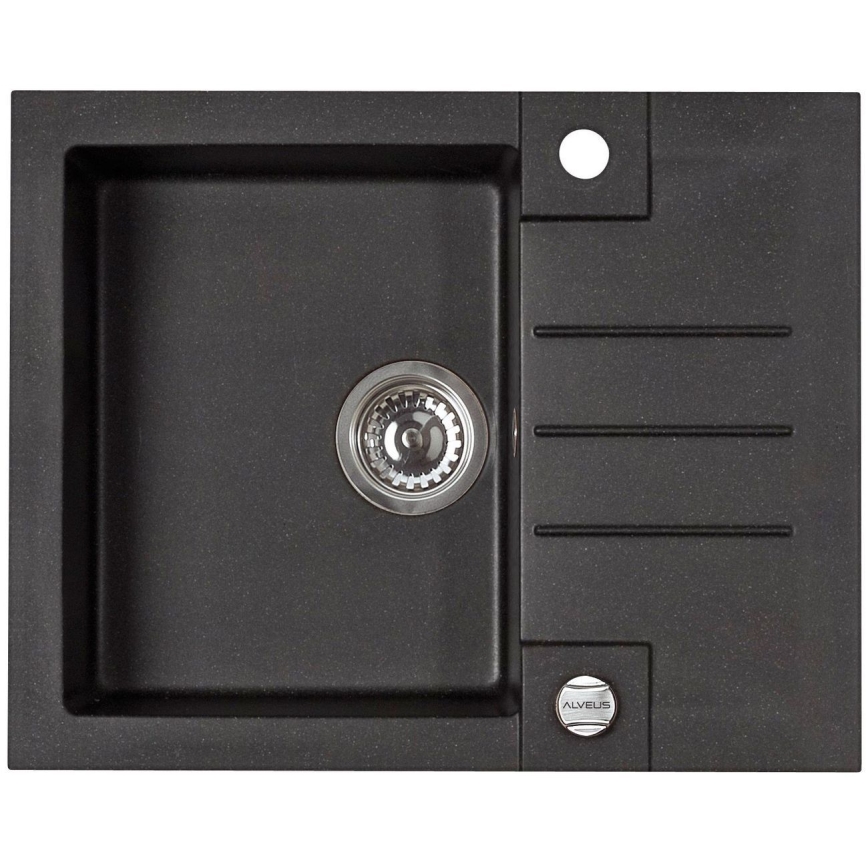 ALVEUS SETA23236 - Fregadero de cocina ROCK 59,5x47,5 cm + grifo para fregadero con caño flexible MINTAS 34 cm granito/mate negro