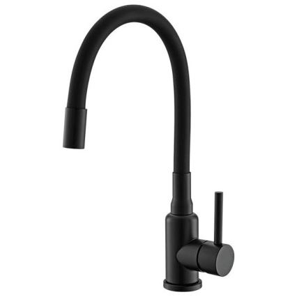 ALVEUS SETA23236 - Fregadero de cocina ROCK 59,5x47,5 cm + grifo para fregadero con caño flexible MINTAS 34 cm granito/mate negro