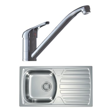 ALVEUS SETA259 - Fregadero de cocina BASIC 78x43,5 cm + grifo para fregadero RIVIERA 14,8 cm, acabado satinado/cromo brillante