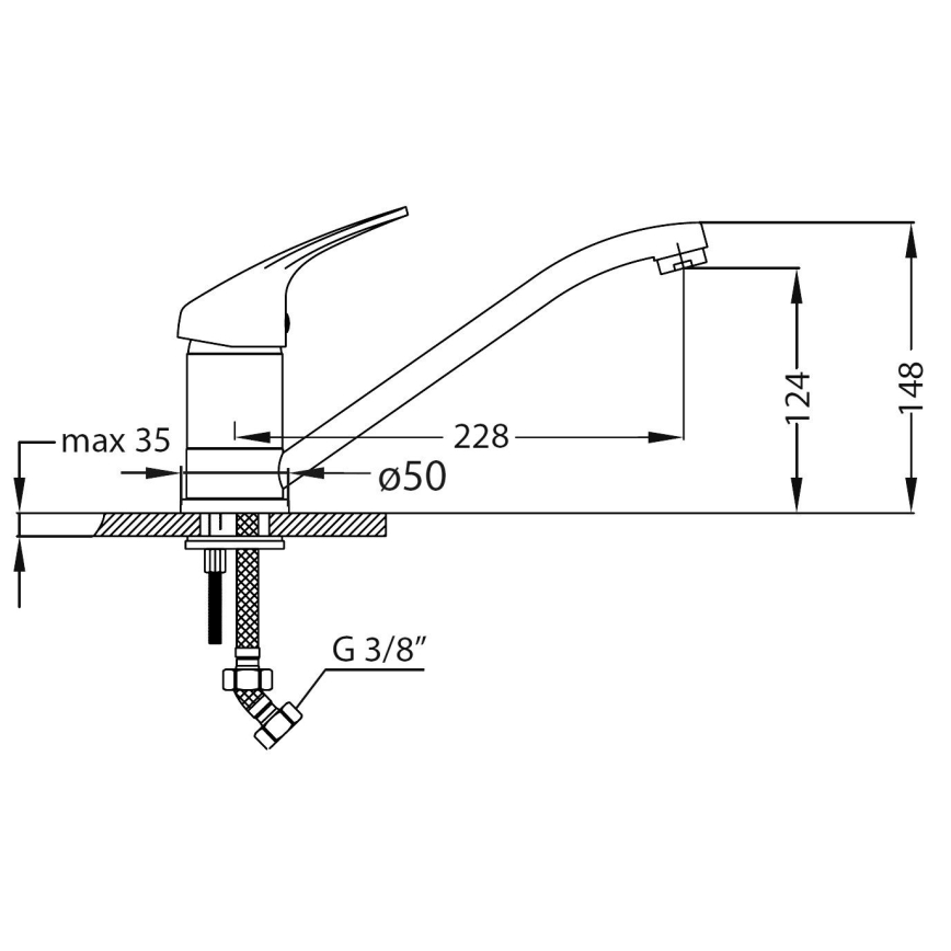 ALVEUS SETA259 - Fregadero de cocina BASIC 78x43,5 cm + grifo para fregadero RIVIERA 14,8 cm, acabado satinado/cromo brillante