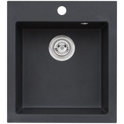 ALVEUS SETA737 - Fregadero de cocina CORTINA 50x45 cm + grifo para fregadero con caño flexible TONIA 29,5 cm granito/negro mate