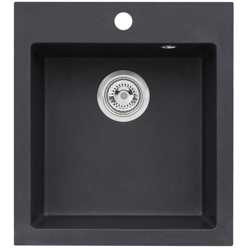 ALVEUS SETA737 - Fregadero de cocina CORTINA 50x45 cm + grifo para fregadero con caño flexible TONIA 29,5 cm granito/negro mate