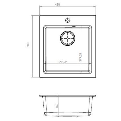 ALVEUS SETA737 - Fregadero de cocina CORTINA 50x45 cm + grifo para fregadero con caño flexible TONIA 29,5 cm granito/negro mate