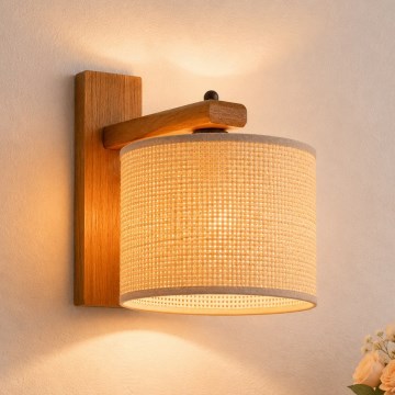 Aplique de pared AIDA 1xE27/15W/230V roble/rafia