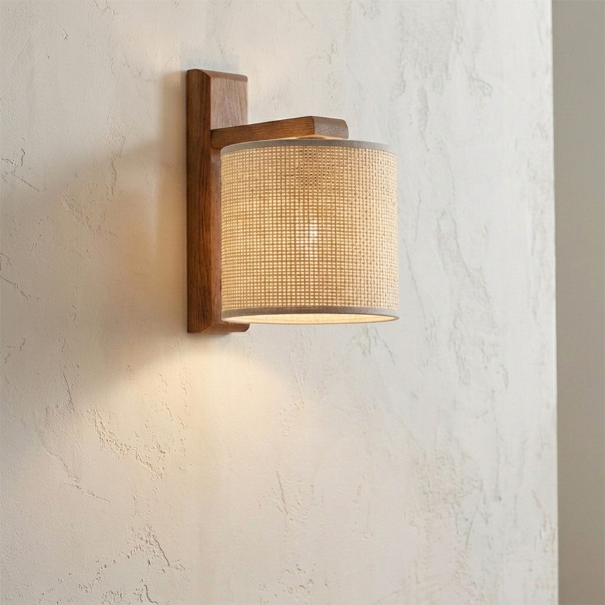 Aplique de pared AIDA 1xE27/15W/230V roble/rafia
