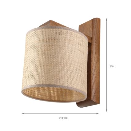 Aplique de pared AIDA 1xE27/15W/230V roble/rafia