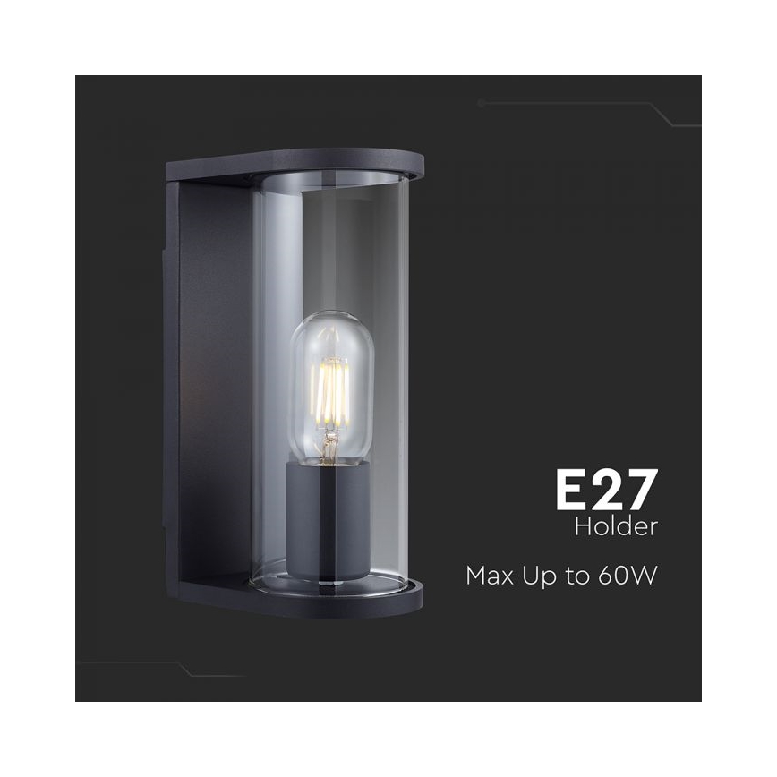 Aplique de pared exterior 1xE27/60W/230V IP44 negro/cristal ahumado