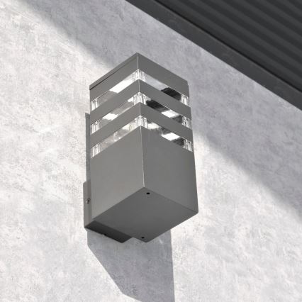 Aplique de pared exterior LED RGBW regulable TEKSAS 1xE27/9W/230V 2700-6500K Wi-Fi IP44 antracita