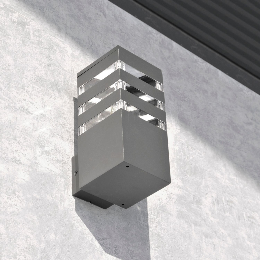 Aplique de pared exterior LED RGBW regulable TEKSAS 1xE27/9W/230V 2700-6500K Wi-Fi IP44 antracita