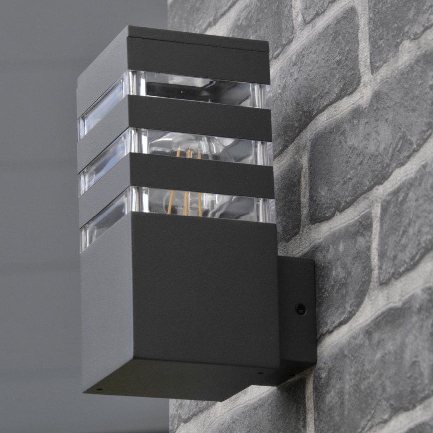 Aplique de pared exterior LED RGBW regulable TEKSAS 1xE27/9W/230V 2700-6500K Wi-Fi IP44 antracita