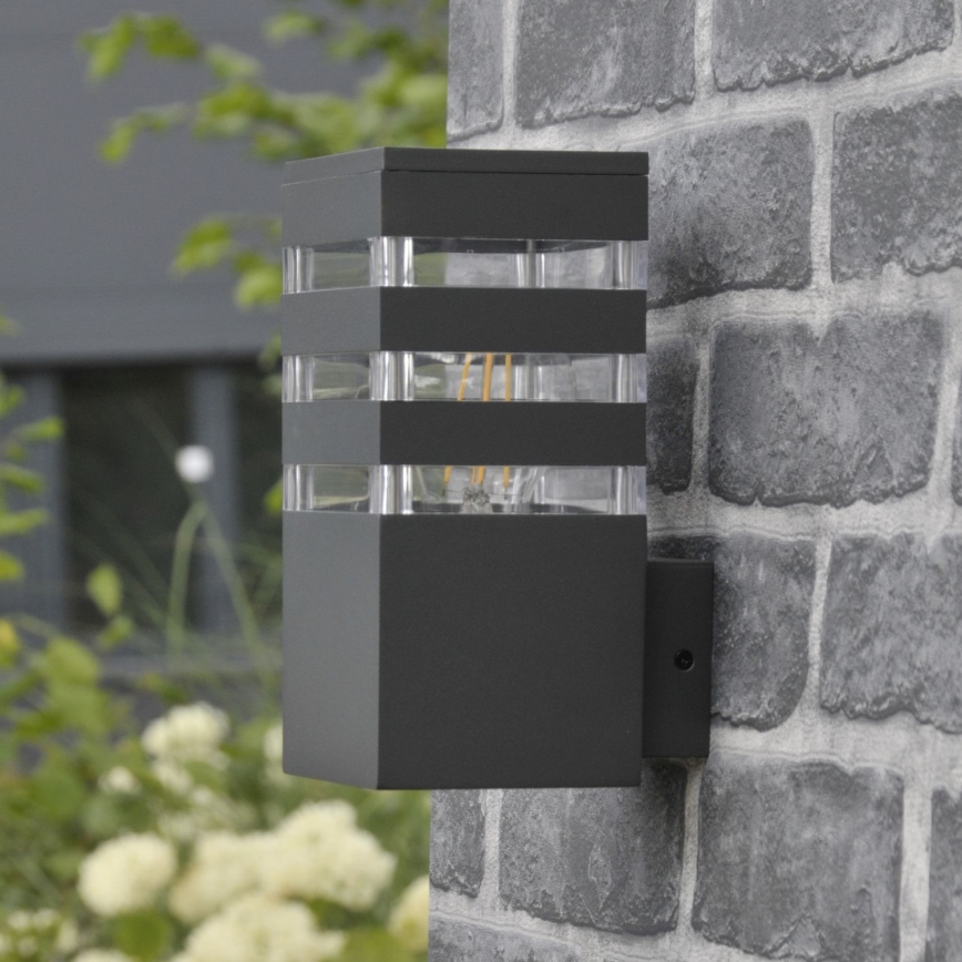Aplique de pared exterior LED RGBW regulable TEKSAS 1xE27/9W/230V 2700-6500K Wi-Fi IP44 antracita