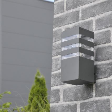 Aplique de pared exterior LED RGBW regulable TEKSAS 1xE27/9W/230V 2700-6500K Wi-Fi IP44 antracita
