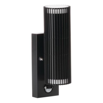 Aplique de pared exterior tipo foco con sensor de movimiento y crepúsculo RADILO, 2x GU10/11W/230V, IP44, negro