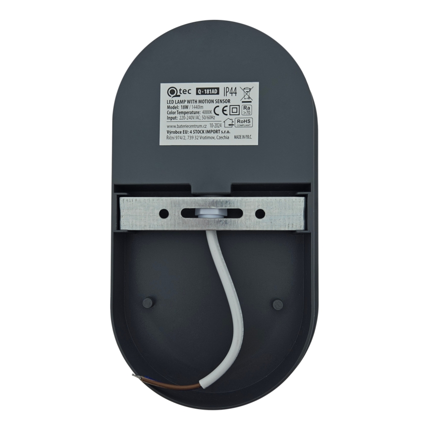 Aplique de pared LED para exterior con sensor de movimiento, 18 W, 230 V, IP44, antracita