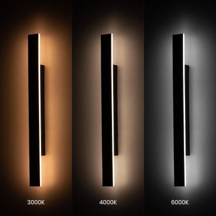 Aplique de pared LED WOW, 11W, 230V, 3000/4000/6000K, 60 cm, IP54, negro