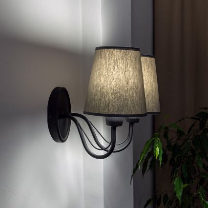 Aplique de pared MALBO 2xE27/15W/230V gris/negro