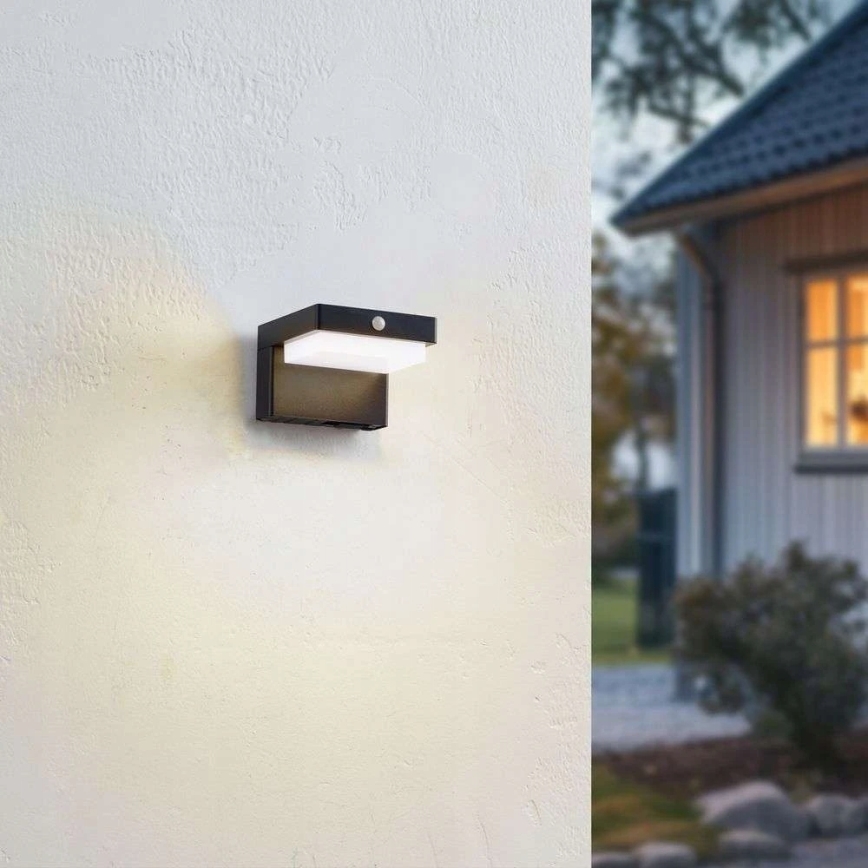 Aplique de pared solar LED con sensor LED/5W/3,7V 2000 mAh IP44 negro