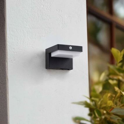 Aplique de pared solar LED con sensor LED/5W/3,7V 2000 mAh IP44 negro