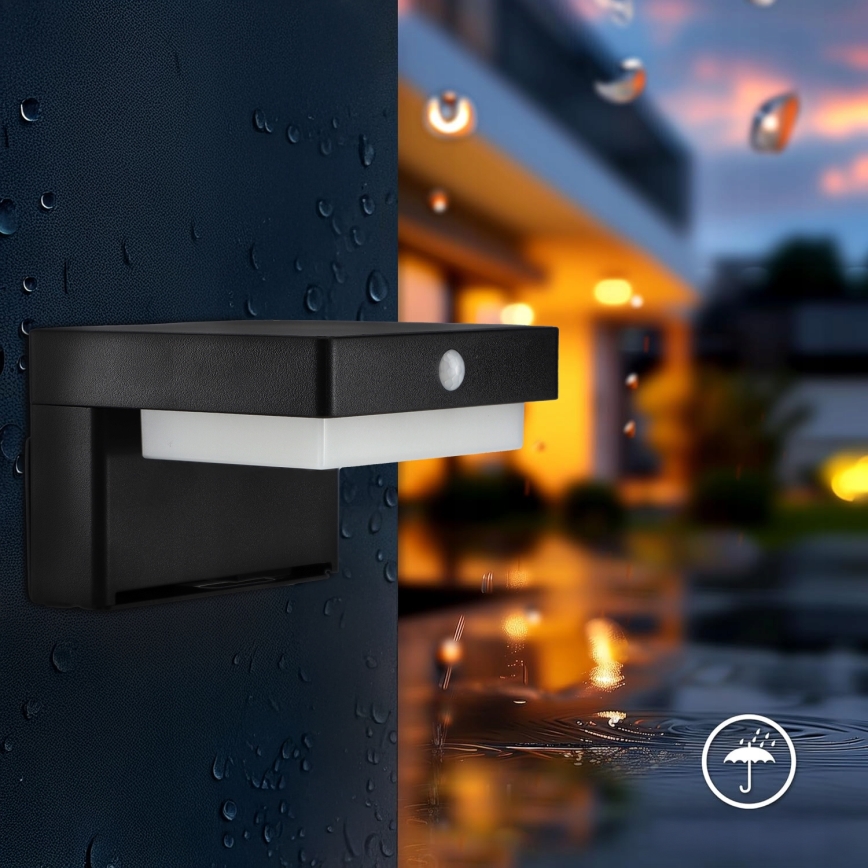 Aplique de pared solar LED con sensor LED/5W/3,7V 2000 mAh IP44 negro