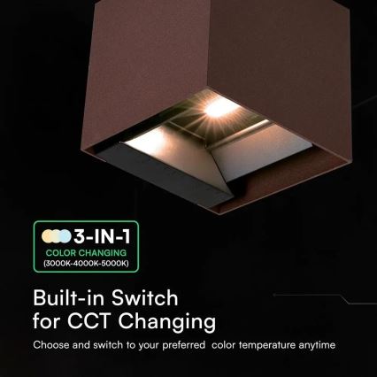 Aplique solar de pared LED con sensor LED/9W/3,7V 3000/4000/5000K IP65 2600 mAh marrón